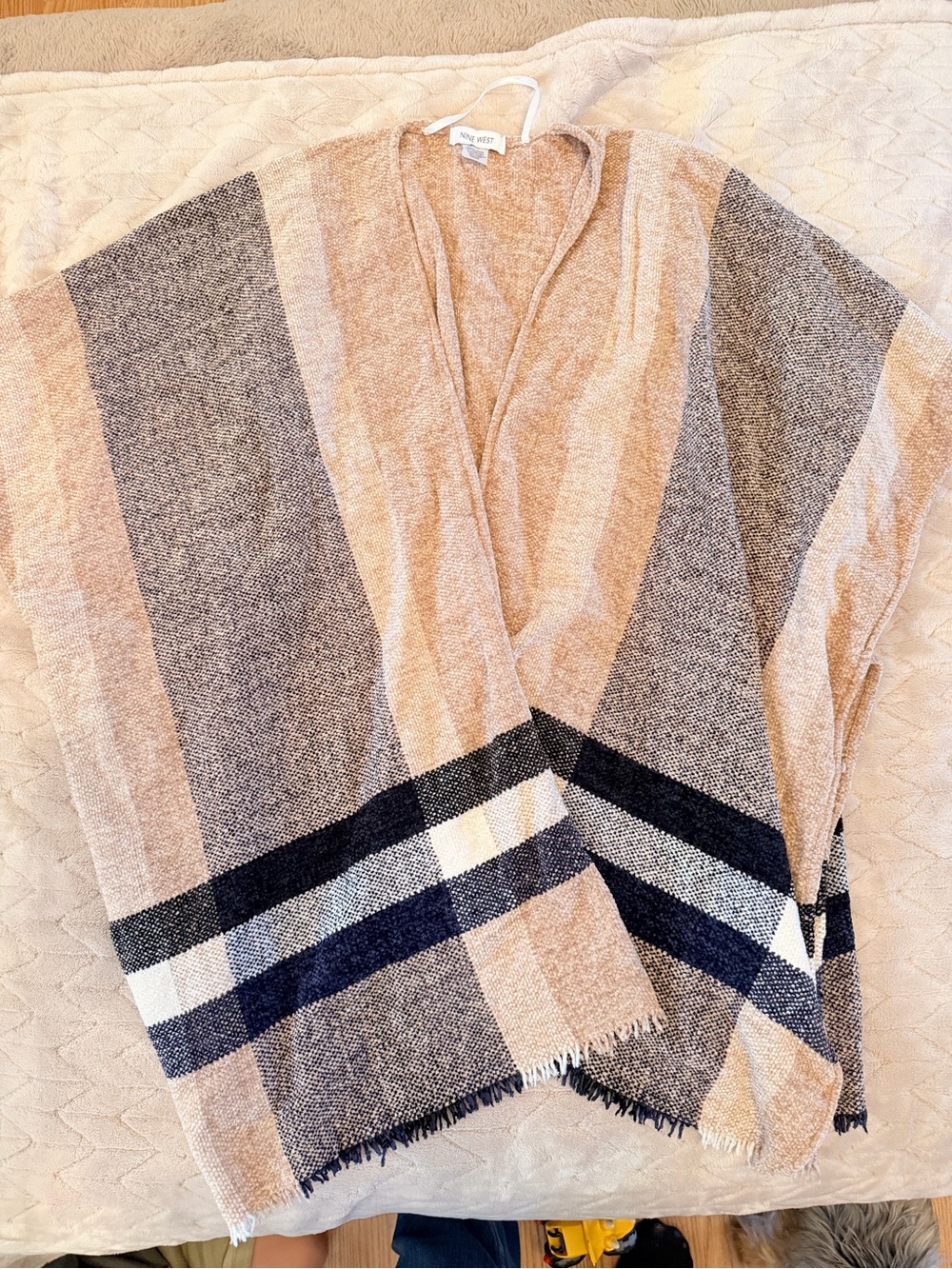 Nine West Cozy Striped Open Front Poncho - Neutral Tones